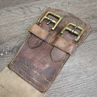 Thick Leather & Cotton Web Aussie Girth, 2x D Rings *gc, stains, edge rubs, v.dirty, smells, discolored, rough edges, rubs, faded, snag
