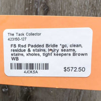 FS Rsd Padded Bridle *gc, clean, residue & stains, hairy seams, stains, xholes, tight keepers
