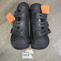 Pr Open Front Boots, tabs *vgc, clean, rubs, pills, scratches, faded, scrapes
