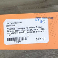 Pr Open Front Boots, tabs *vgc, clean, rubs, pills, scratches, faded, scrapes
