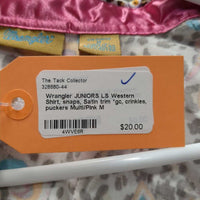 JUNIORS LS Western Shirt, snaps, Satin trim *gc, crinkles, puckers
