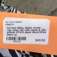 Full Face Slinky, Zipper, buckle *vgc, clean, mnr rubs, stains & pills, threads, STUCK zipper
