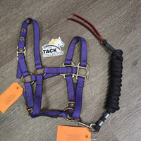 Nylon Halter, adj & Short Horsemanship Lead Rope, Leather Tassle *like new, mnr residue
