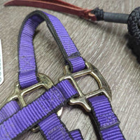 Nylon Halter, adj & Short Horsemanship Lead Rope, Leather Tassle *like new, mnr residue

