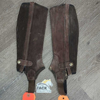 JUNIORS Hvy Suede Half Chaps *gc, clean, stain, mnr dirt, faded, rubs, v.rubbed holey corners
