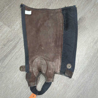 JUNIORS Hvy Suede Half Chaps *gc, clean, stain, mnr dirt, faded, rubs, v.rubbed holey corners
