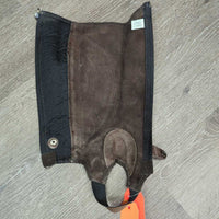 JUNIORS Hvy Suede Half Chaps *gc, clean, stain, mnr dirt, faded, rubs, v.rubbed holey corners
