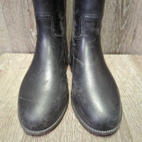 JUNIORS Tall Lined Rubber Riding Boots *gc/fair, clean, rubs, scuffs, torn inside heel -R
