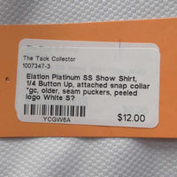 SS Show Shirt, 1/4 Button Up, attached snap collar *gc, older, seam puckers, peeled logo
