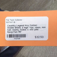 Hvy Cotton Stable Sheet, 2 legs *vgc, clean, mnr hair, stains, faded, v. mnr pills
