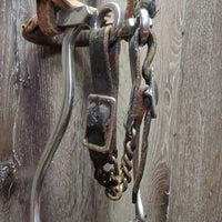 Thick Headstall, Hackamore, Rope Loop Reins, Snaps *gc/fair, NO Throat, rubs, stains, popped nylon, scrapes
