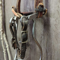 Thick Headstall, Hackamore, Rope Loop Reins, Snaps *gc/fair, NO Throat, rubs, stains, popped nylon, scrapes
