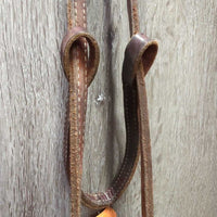 Thick Headstall, Hackamore, Rope Loop Reins, Snaps *gc/fair, NO Throat, rubs, stains, popped nylon, scrapes
