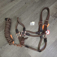 Nylon Wide Rope Halter, lead rope, adj, snap *xc/vgc, clean, plating, scuffs, frays, xholes
