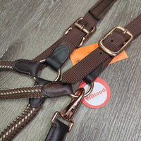 Nylon Wide Rope Halter, lead rope, adj, snap *xc/vgc, clean, plating, scuffs, frays, xholes
