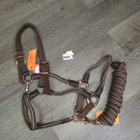 Nylon Wide Rope Halter, lead rope, adj, snap *xc/vgc, clean, plating, scuffs, frays, xholes
