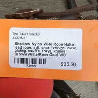 Nylon Wide Rope Halter, lead rope, adj, snap *xc/vgc, clean, plating, scuffs, frays, xholes
