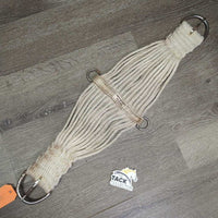 27 Strand String Roper Cinch, d rings *gc/fair, older, v.hairy, dingy, pilly, stained, rust
