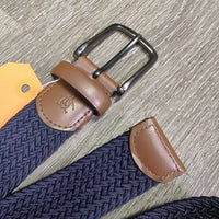 Braided Elastic Belt, Buckle, Leather Trim *like new
