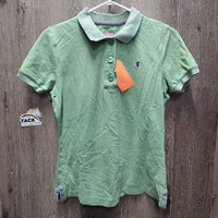 SS Polo Shirt, 1/4 Button Up *gc, faded collar, stained edges & pits, older

