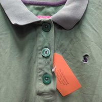 SS Polo Shirt, 1/4 Button Up *gc, faded collar, stained edges & pits, older
