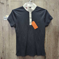 SS Show Shirt, 1/4 Button up *gc, crinkled collar, bubbled trim
