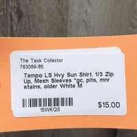 LS Hvy Sun Shirt. 1/3 Zip Up, Mesh Sleeves *gc, pits, mnr stains, older
