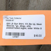 LS Sun Shirt, 1/3 Zip Up, Mesh Sleeves *gc, dingy, pits, peeled/faded logos, older
