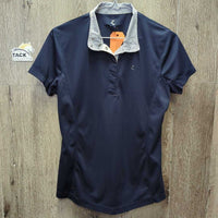 SS Show Sun Shirt, 1/4 Snap Up, snap Collar, mesh pits *gc, puckered collar, snags
