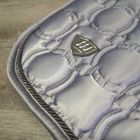 Quilt Satin Dressage Saddle Pad, 1x piping *gc/fair, clean, holey edges, cut tabs, puckers, rubs, pills, mnr hair, snags
