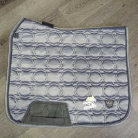 Quilt Satin Dressage Saddle Pad, 1x piping *gc/fair, clean, holey edges, cut tabs, puckers, rubs, pills, mnr hair, snags
