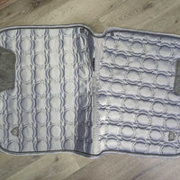 Quilt Satin Dressage Saddle Pad, 1x piping *gc/fair, clean, holey edges, cut tabs, puckers, rubs, pills, mnr hair, snags
