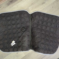 Quilt Satin Dressage Saddle Pad, 1x piping *gc/fair, clean, holey edges, cut tabs, puckers, rubs, pills, mnr hair, snags
