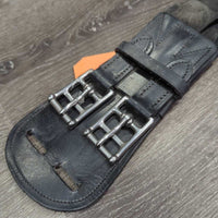 Padded Foam Center Leather - 2x Long Elastic Dressage Short Girth, D Ring *gc, dirty, hairy, creases, rubs
