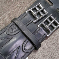 Padded Foam Center Leather - 2x Long Elastic Dressage Short Girth, D Ring *gc, dirty, hairy, creases, rubs
