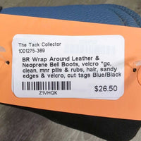 Wrap Around Leather & Neoprene Bell Boots, velcro *gc, clean, mnr pills & rubs, hair, sandy edges & velcro, cut tags

