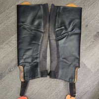 Leather Half Chaps, Back Zips *gc/fair, deep hard creases & folds, stains, dirty/faded elastic, mnr undone stitching, dirt, mnr hair
