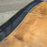 Leather Half Chaps, Back Zips *gc/fair, deep hard creases & folds, stains, dirty/faded elastic, mnr undone stitching, dirt, mnr hair
