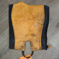 Leather Half Chaps, Back Zips *gc/fair, deep hard creases & folds, stains, dirty/faded elastic, mnr undone stitching, dirt, mnr hair
