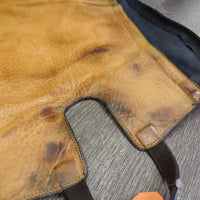 Leather Half Chaps, Back Zips *gc/fair, deep hard creases & folds, stains, dirty/faded elastic, mnr undone stitching, dirt, mnr hair
