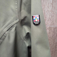 Technical Shell Riding Rain Jacket, detach hood, rear zipper vent *vgc, clean, mnr staining, rubs, threads

