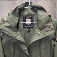 Technical Shell Riding Rain Jacket, detach hood, rear zipper vent *vgc, clean, mnr staining, rubs, threads
