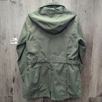 Technical Shell Riding Rain Jacket, detach hood, rear zipper vent *vgc, clean, mnr staining, rubs, threads
