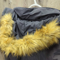 Long Hvy Winter Jacket, hood *vgc, mnr hair
