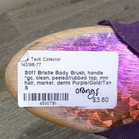 Stiff Bristle Body Brush, handle *gc, clean, peeled/rubbed top, mnr hair, marker, dents
