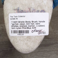 Stiff Bristle Body Brush, handle *gc/fair, clean, mnr hair, bent bristles, stained, marker, v.rubbed, torn nylon
