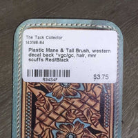 Plastic Mane & Tail Brush, western decal back *vgc/gc, hair, mnr scuffs

