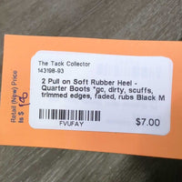 2 Pull on Soft Rubber Heel - Quarter Boots *gc, dirty, scuffs, trimmed edges, faded, rubs
