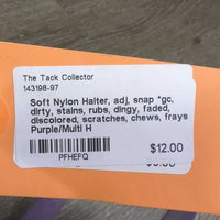 Soft Nylon Halter, adj, snap *gc, dirty, stains, rubs, dingy, faded, discolored, scratches, chews, frays
