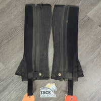 JUNIORS Neoprene Half Chaps *gc/fair, dirty, unstitched & torn, faded, cracked

